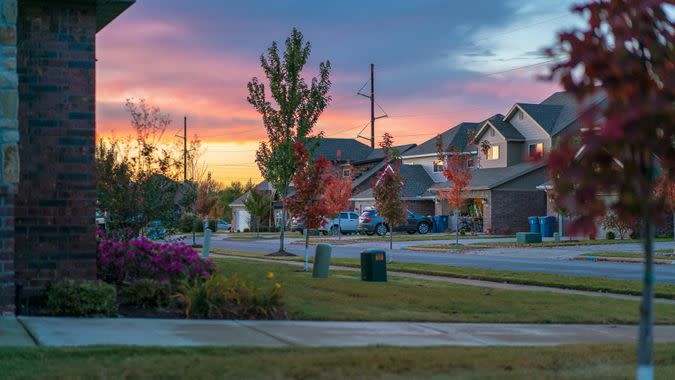 neighborhood in Bentonville Arkansas at sunset