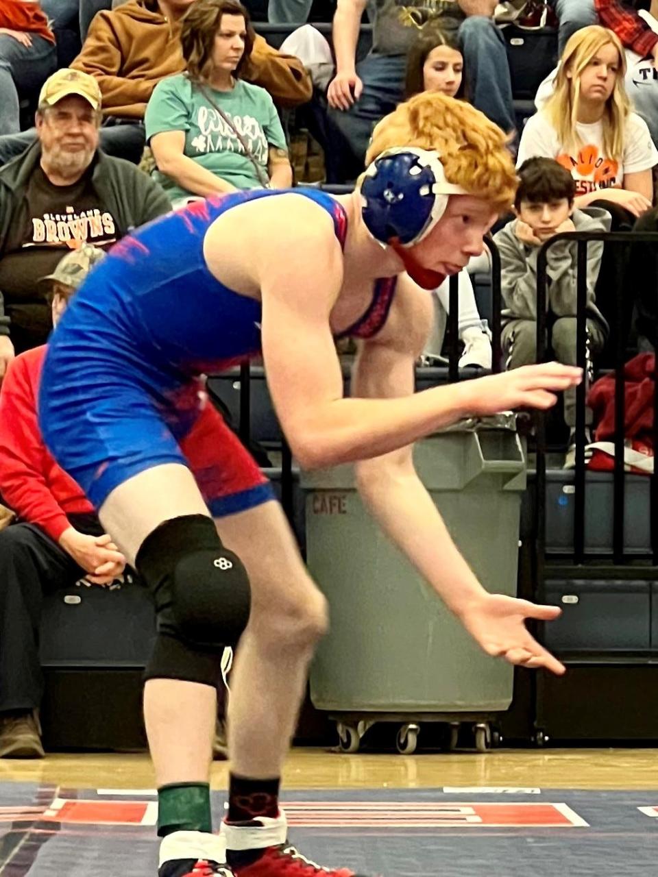 Highland's Brendan Lester, shown wrestling at last year's Mid Ohio Athletic Conference Tournament, won the Tom Ellis Classic at Madison in the 120-pound weight class.