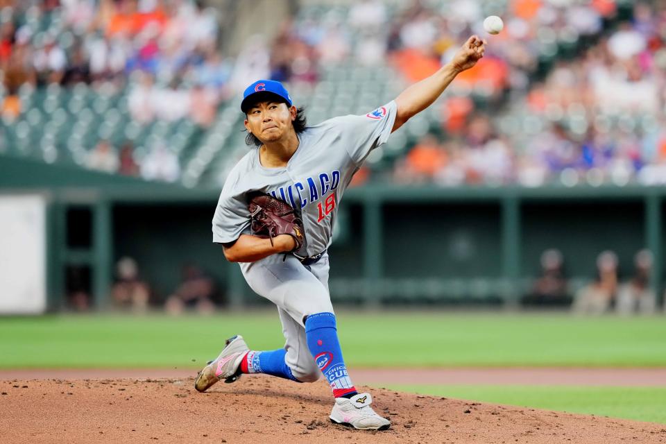 Shota Imanaga pitches against the Orioles at Camden Yards.