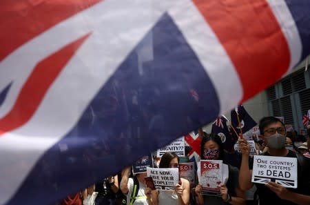 Anti-government protesters gather at British Consulate General in Hong Kong