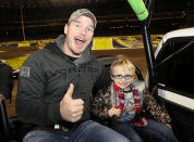 <p>The doting dad took son Jack for a truck-filled day of fun on Saturday at the Monster Jam Celebrity Event at Angel Stadium in Anaheim, Calif. (Photo: Ari Perilstein/Getty Images for Feld Entertainment) </p>