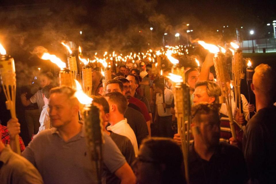 Neo Nazis, Alt-Right, and White Supremacists take part a the night before the ‘Unite the Right’ rally in Charlottesville, Virginia.