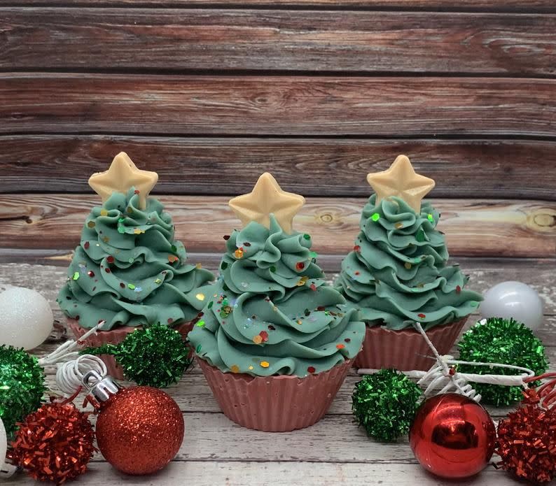 Christmas Tree Cupcake Soap | Cupcake Soap |Balsam Pine Soap | Christmas Soap | Gifts for Kids | Stocking Stuffer | Apple Balsam Soap