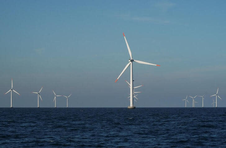 FILE PHOTO: A view of the turbines at Orsted's offshore wind farm near Nysted