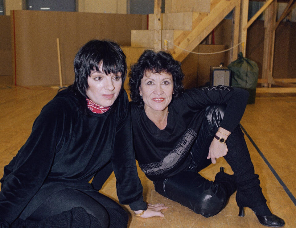 Actresses Chita Rivera, right, and Liza Minnelli, who co-star in the musical “The Rink,” at the Martin Beck Theater in New York Feb 9th , are seen, Jan. 1984. (AP Photo)