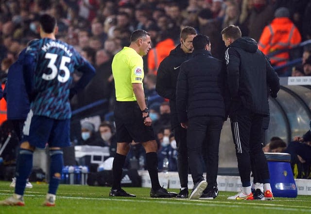 Referee Andre Marriner spoke with Arsenal boss Mikel Arteta and fourth official John Brooks after alleged racist abuse was aimed at Arsenal's bench