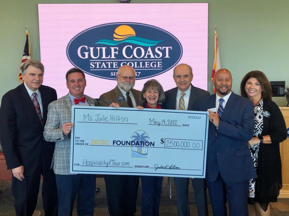 Gulf Coast State College and the GCSC Foundation receive $2.5 million from Julie Hilton on Thursday. The gift is the largest in the college's history.