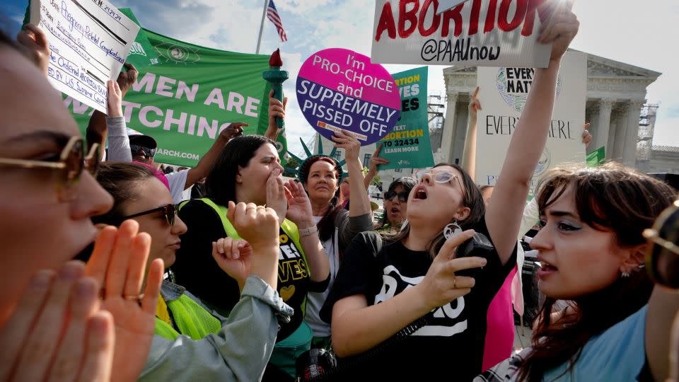 Abortion rights supporters outside the US Supreme Court on Wednesday. - Andrew Harnik/Getty Images