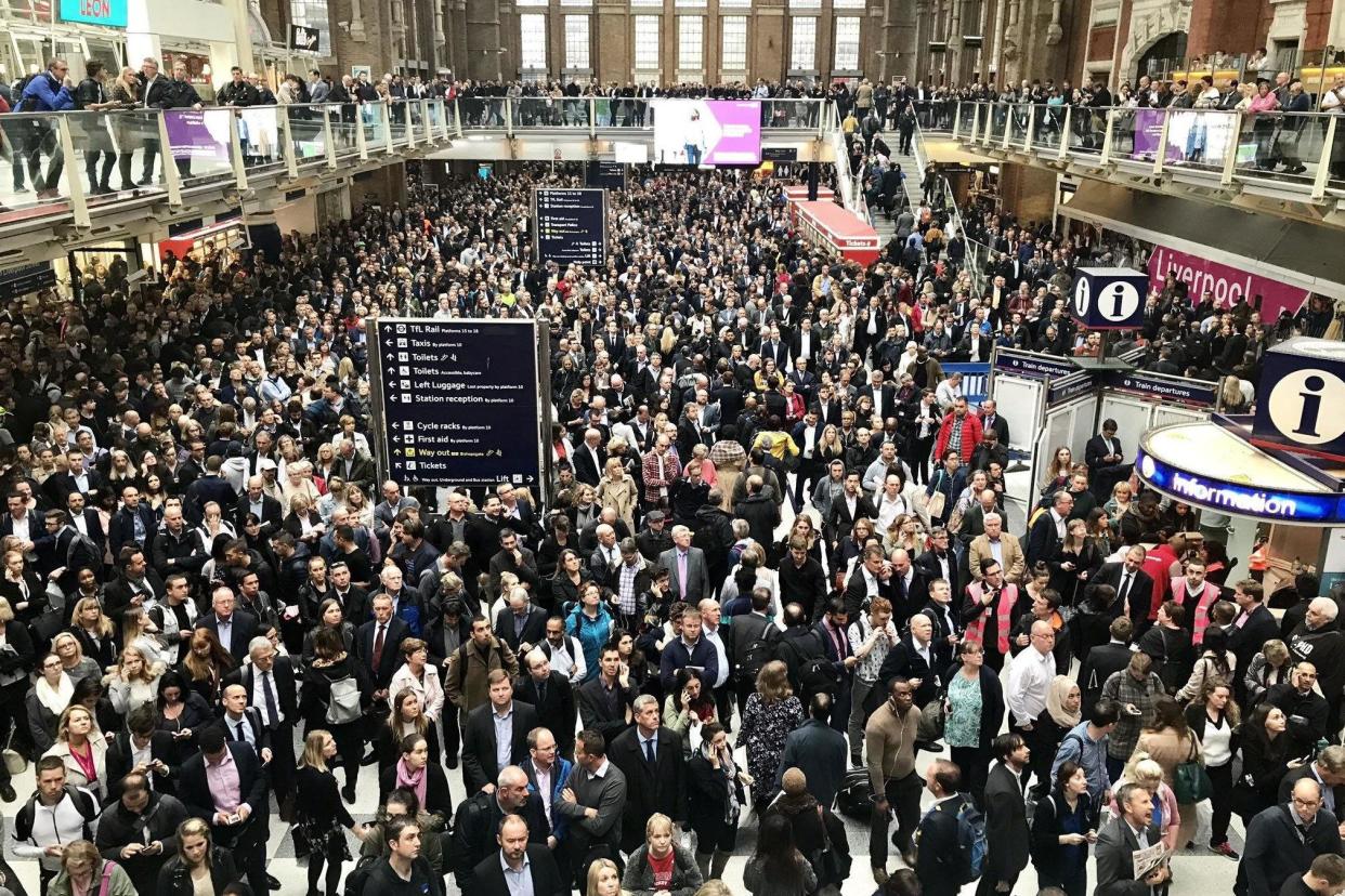 Disruption: Crowds at Liverpool Street station on Thursday evening: PA