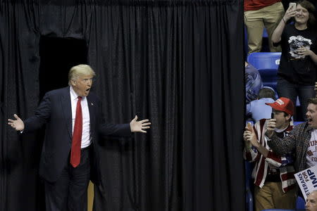 Donald Trump arrives for a rally in Wilkes-Barre, Pennsylvania. REUTERS/Brendan McDermid