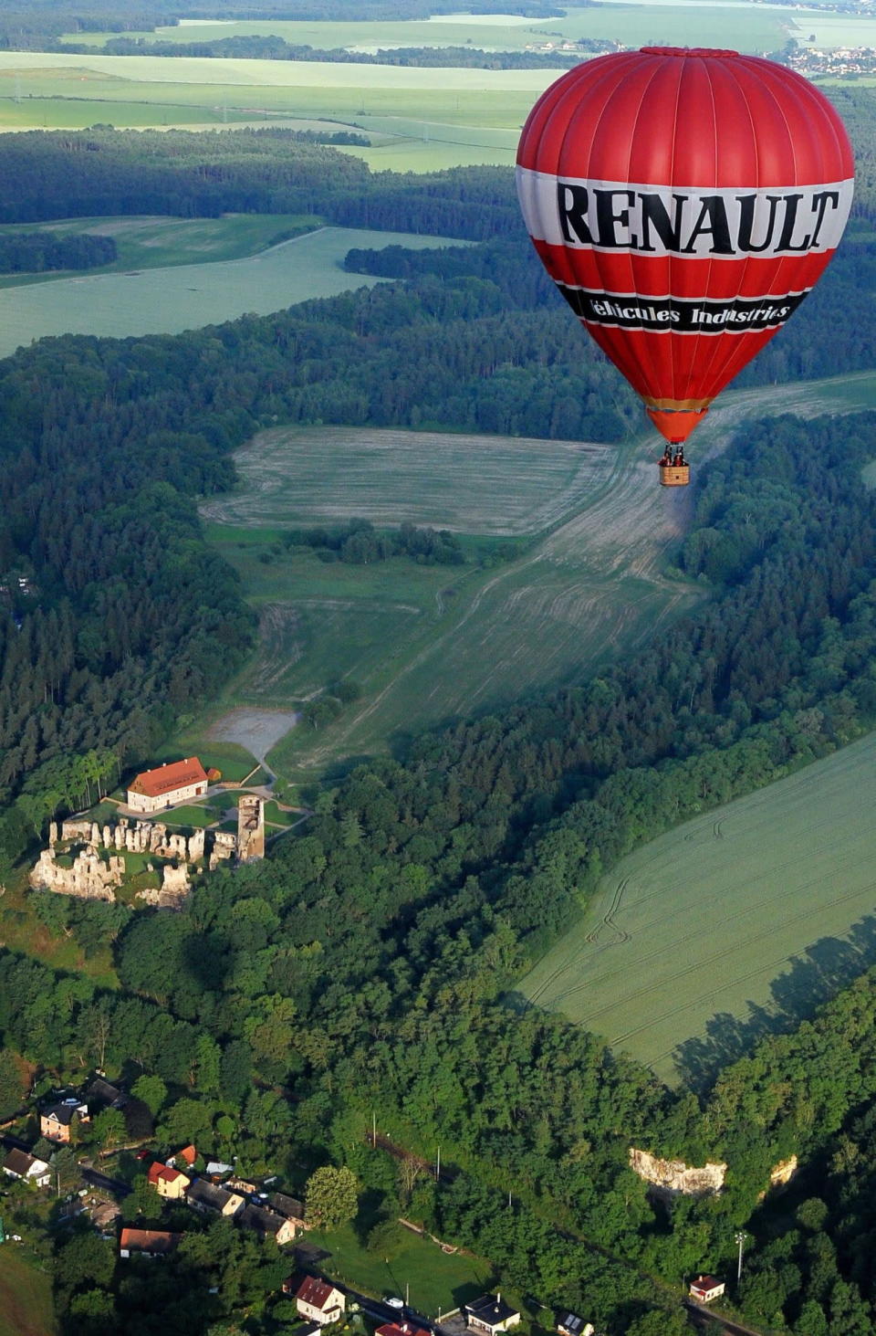 A hot air balloon hovers over the ruins of Zviretice Castle near Bakov nad Jizerou city in the Czech Republic - July 7, 2016 (Rex)