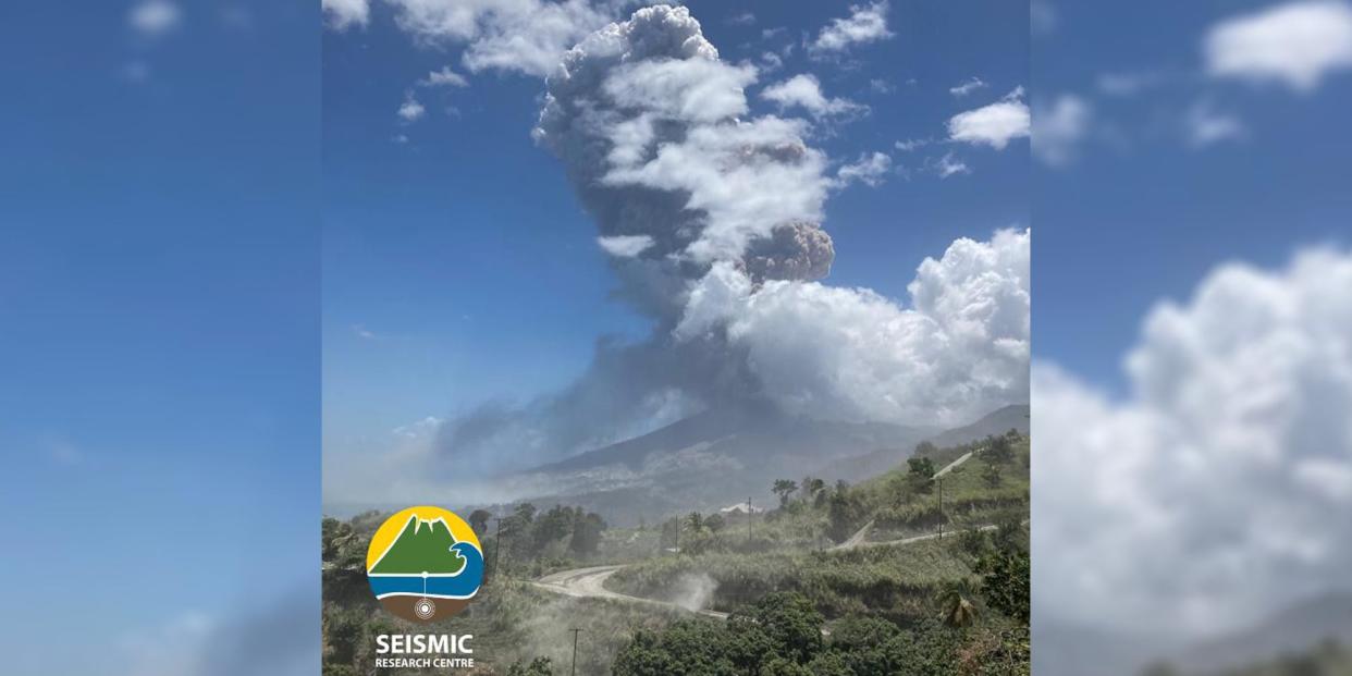 La Soufrière on St. Vincent erupting on Thursday.