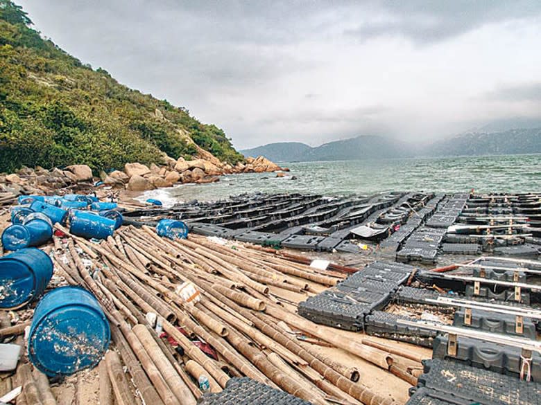 沙洲及龍鼓洲海岸公園近日湧現太陽能板等大量海洋垃圾。（海洋拾荒者提供）