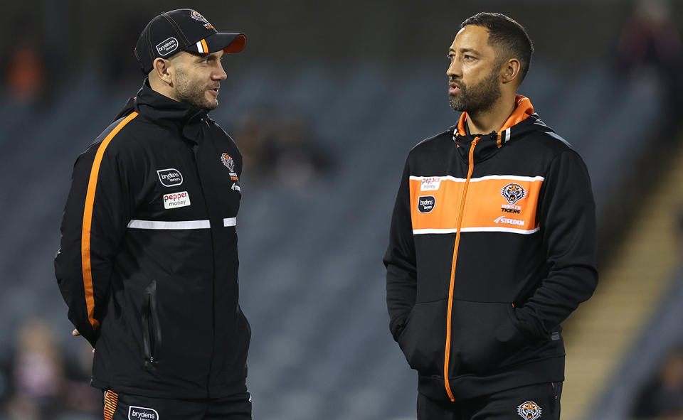 Robbie Farah and Benji Marshall, pictured here before a Wests Tigers game.