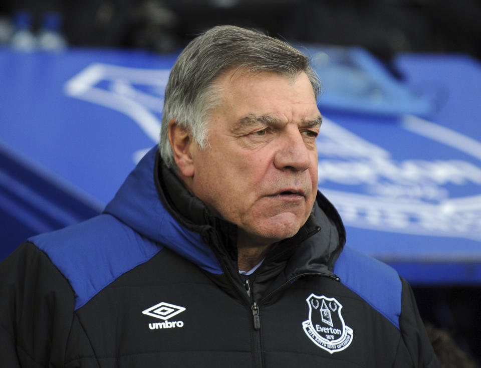 Everton manager Sam Allardyce during the English Premier League soccer match between Everton and Manchester City at Goodison Park in Liverpool, England, Saturday, March 31, 2018. (AP Photo/Rui Vieira)