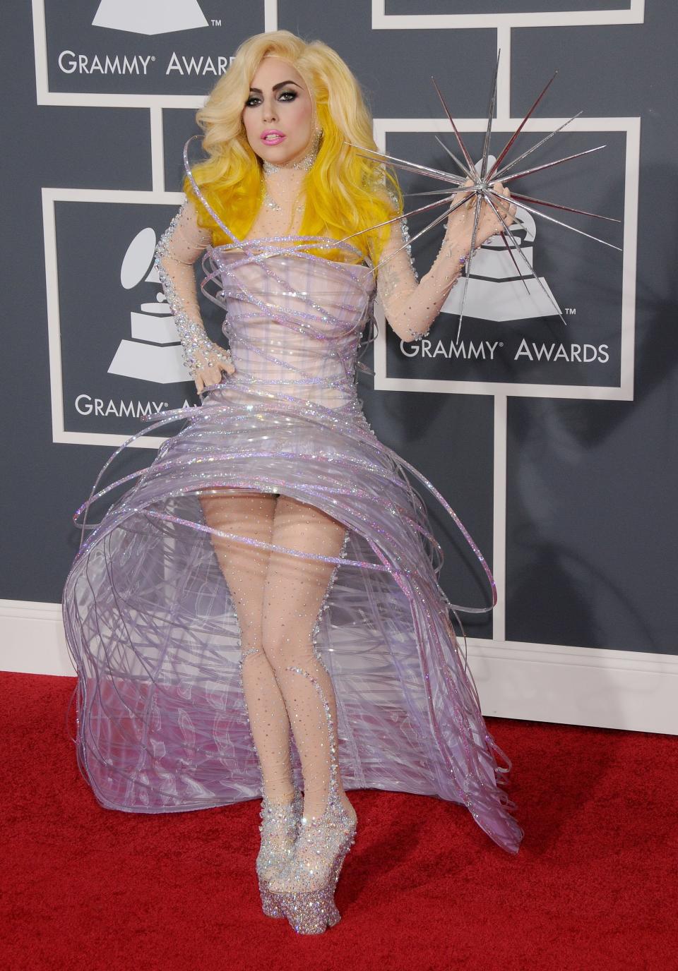 Lady Gaga arrives at the 52nd Annual GRAMMY Awards held at the Nokia Theater