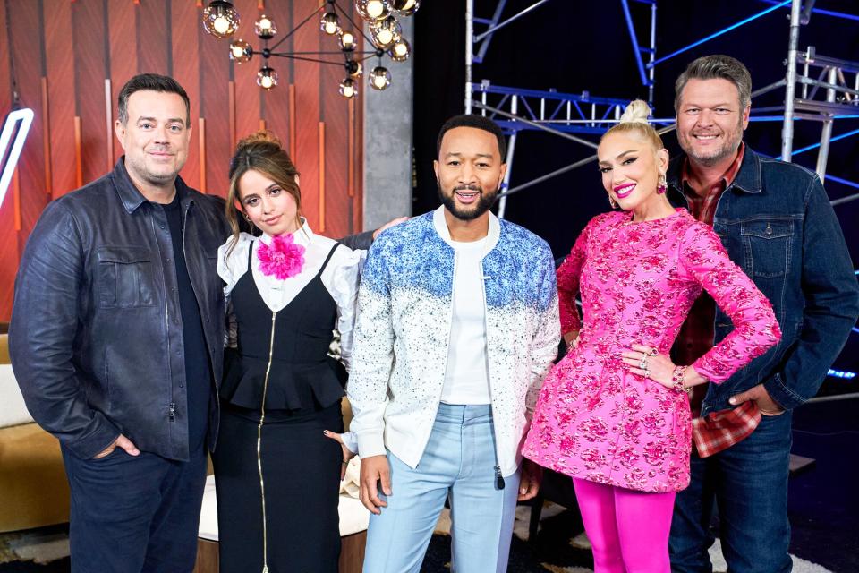 Carson Daly, Camila Cabello, John Legend, Gwen Stefani, Blake Shelton