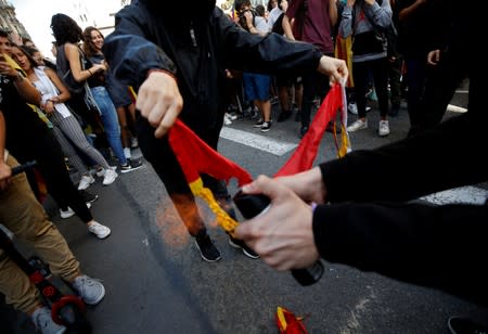 People gather for a protest in Barcelona