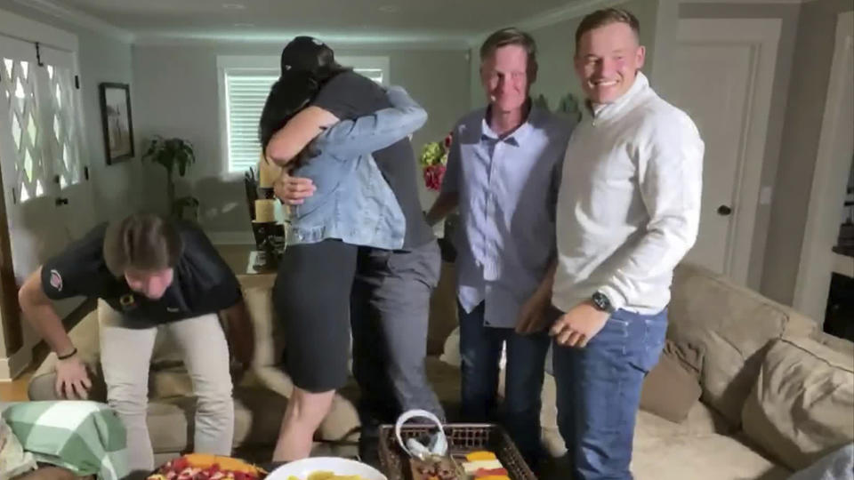 Everyone was stuck inside with family during the first few weeks of lockdown, even Justin Herbert (center) and the 2020 NFL draft picks. (Photo by NFL via Getty Images)