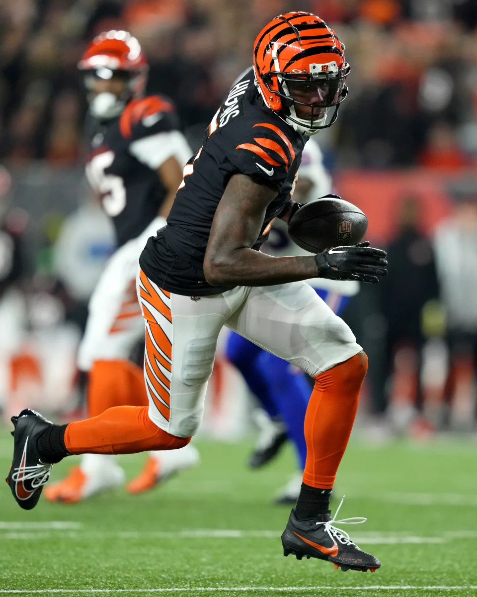 Cincinnati Bengals wide receiver Tee Higgins is averaging 3.8 catches for 45.5 yards in 2023.