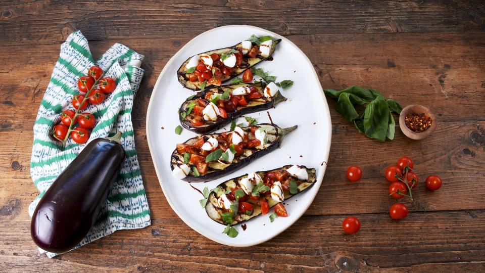 <p>For those nights we really need a vegetable in our lives, we turn to these eggplant steaks. They grill up quickly with minimal prep for a delicious <a href="https://www.delish.com/weeknight-dinners/" rel="nofollow noopener" target="_blank" data-ylk="slk:weeknight dinner;elm:context_link;itc:0;sec:content-canvas" class="link ">weeknight dinner</a>! Perfect for your next meatless Monday.</p><p>Get the <strong><a href="https://www.delish.com/cooking/recipe-ideas/a28207209/caprese-eggplant-steaks-recipe/" rel="nofollow noopener" target="_blank" data-ylk="slk:Caprese Eggplant Steaks recipe;elm:context_link;itc:0;sec:content-canvas" class="link ">Caprese Eggplant Steaks recipe</a></strong>.</p>