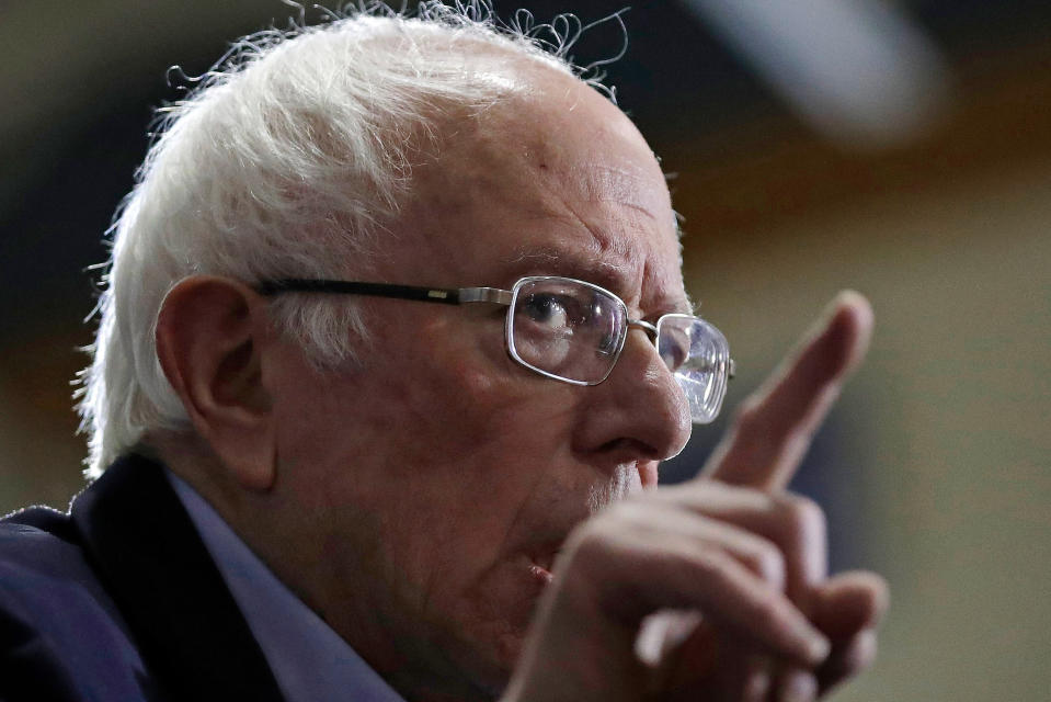 Democratic presidential candidate Sen. Bernie Sanders, I-Vt., speaks at a campaign event, Saturday, Jan. 18, 2020, in Exeter, N.H. (AP Photo/Elise Amendola)