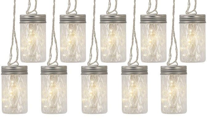 Portfolio Textured Glass Plastic-Shade Plug-In White LED String Lights