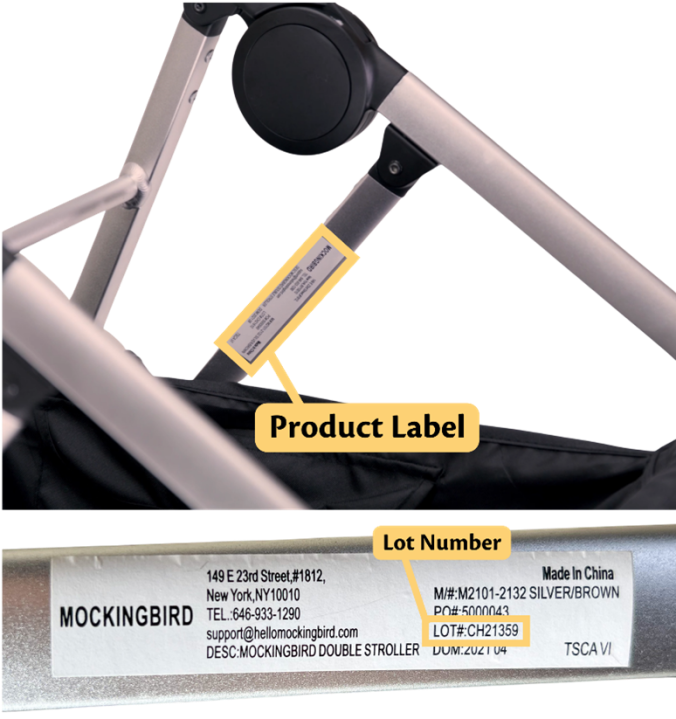 Mockingbird Single-to-Double Stroller Lot Number location (Photo//CPSC)