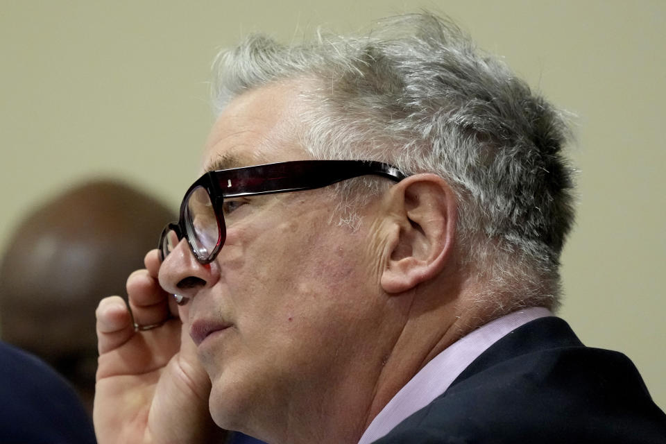 Actor Alec Baldwin listens during a hearing in his involuntary manslaughter trial over a fatal shooting on the set of the film, "Rust," in District Court, in Santa Fe, N.M., Wednesday, July 10, 2024. (AP Photo/Ross D. Franklin, Pool)