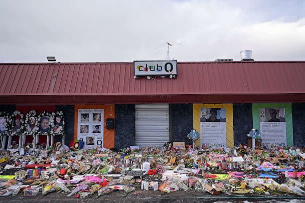 PHOTO: Club Q and the memorial for the victims of the shooting photographed in Colorado Springs, Colorado, Nov. 29, 2022. (Hyoung Chang/Denver Post via Getty Images, FILE)