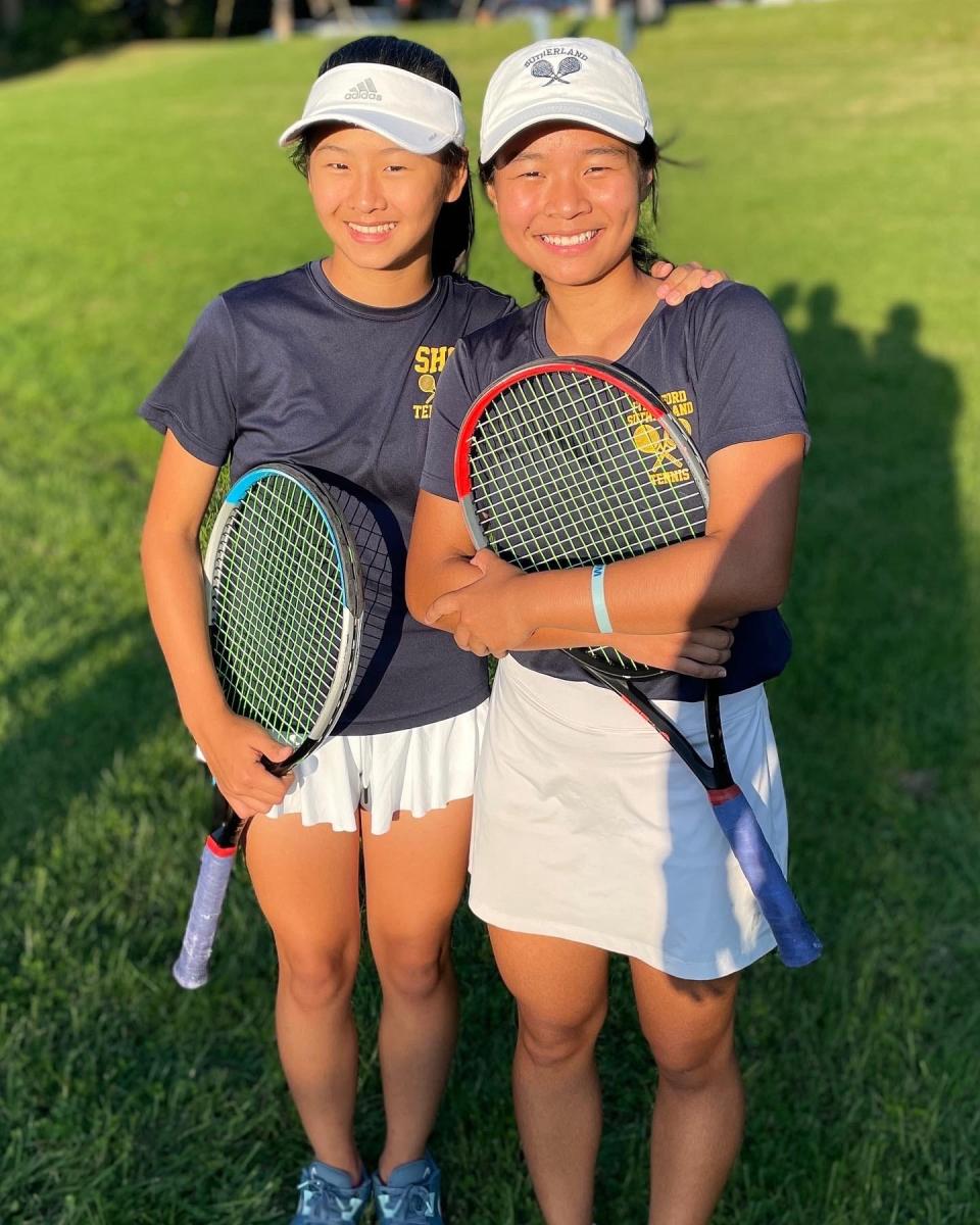 Pittsford Sutherland girls tennis players Emma Hu and Jasmine Wu are doubles partners.