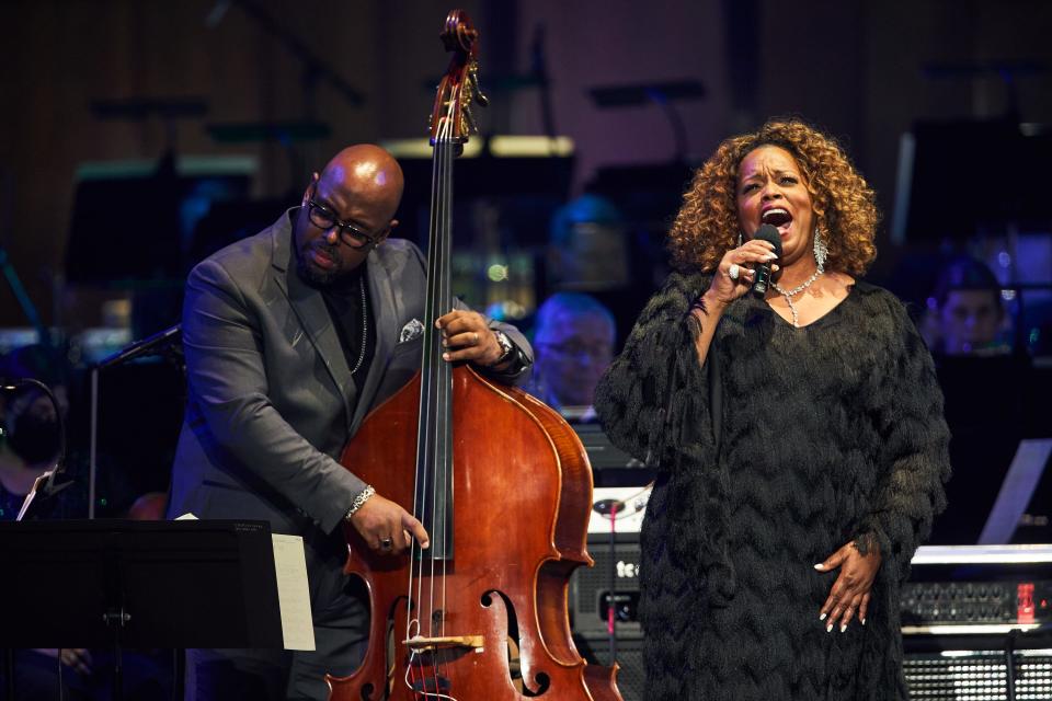 Christian Mcbride And Dianne Reeves perform at the Kennedy Center 50th Anniversary Celebration concert.