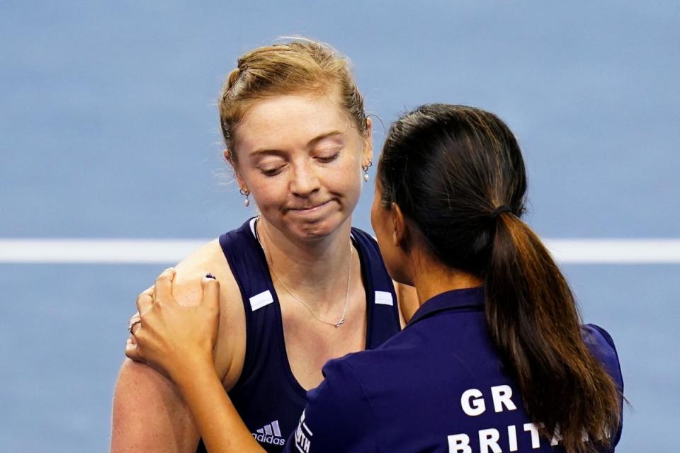 Captain Anne Keothavong consoles Alicia Barnett (Jane Barlow/PA) (PA Wire)