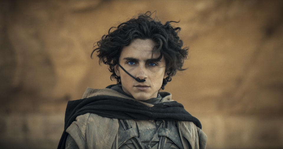 En esta imagen proporcionada por Warner Bros. Pictures, Timothee Chalamet en una escena de "Dune: Part Two". (Niko Tavernise/Warner Bros. Pictures vía AP)