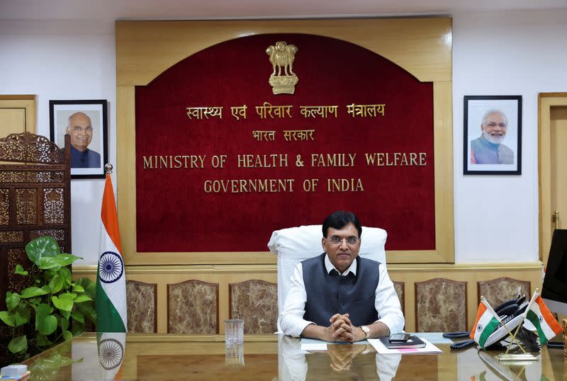 FILE PHOTO: India's Chemicals and Fertilizers Minister Mandaviya during his interview with Reuters, in New Delhi