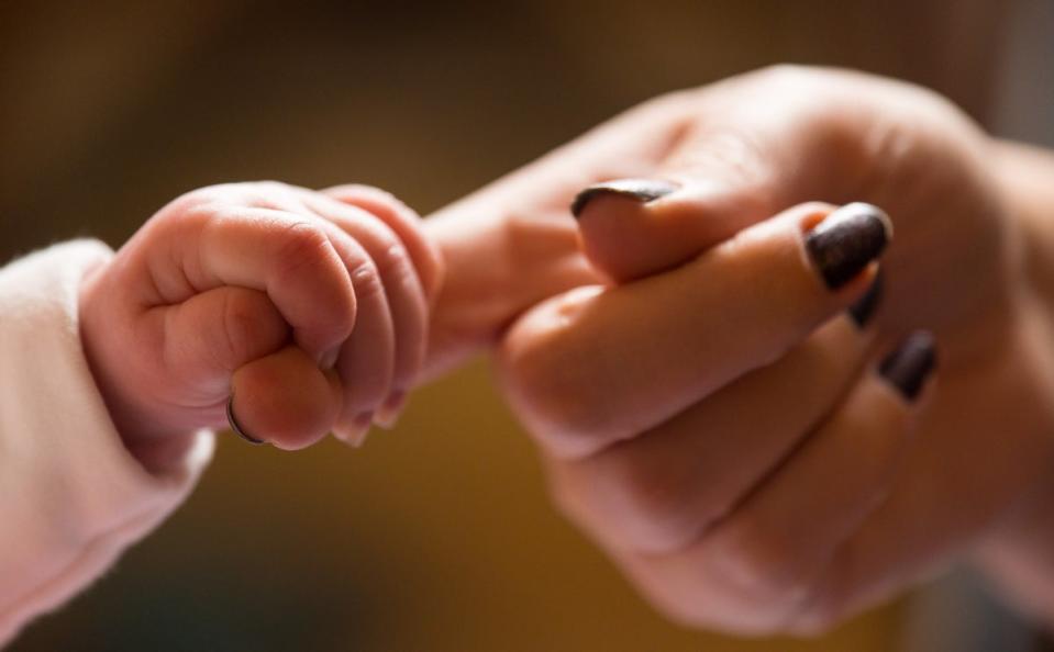 A new baby holds the finger of its mother (PA Archive)