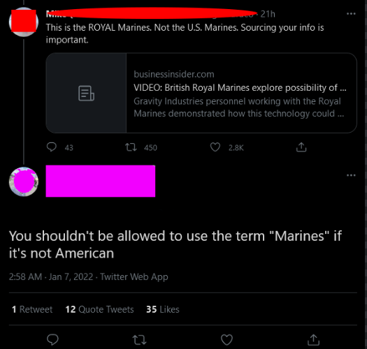 person who says you shouldn't be able to call your soldiers marrines if they are not american