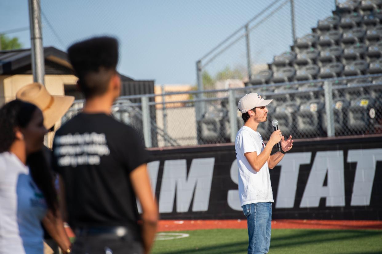 Matthew Madrid, past president of ASNMSU, speaks at the 2021 Juneteenth celebration at Presley Askew Baseball Field. This year’s event, sponsored by New Mexico State University’s Black Student Association in collaboration with ASNMSU, Black Programs, the Men of Color initiative and the American Indian Program, will take place June 17 at the Corbett outdoor stage on the NMSU Las Cruces campus.