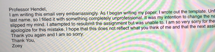A college student wrote “Professor whats his nuts” on an assignment and forgot to change it before submitting the essay. (Photo: Zoey Oxley via Twitter)