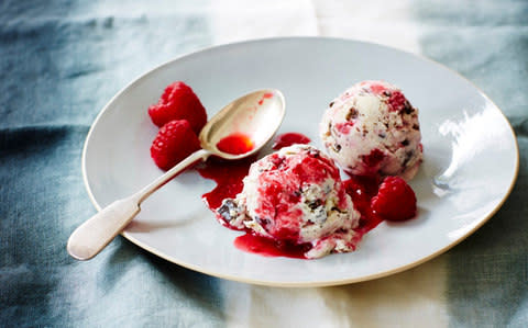 Raspberry, hibiscus and dark chocolate ripple - Credit: Food photographer Charlotte Tolhurst; food stylist Kate Wesson