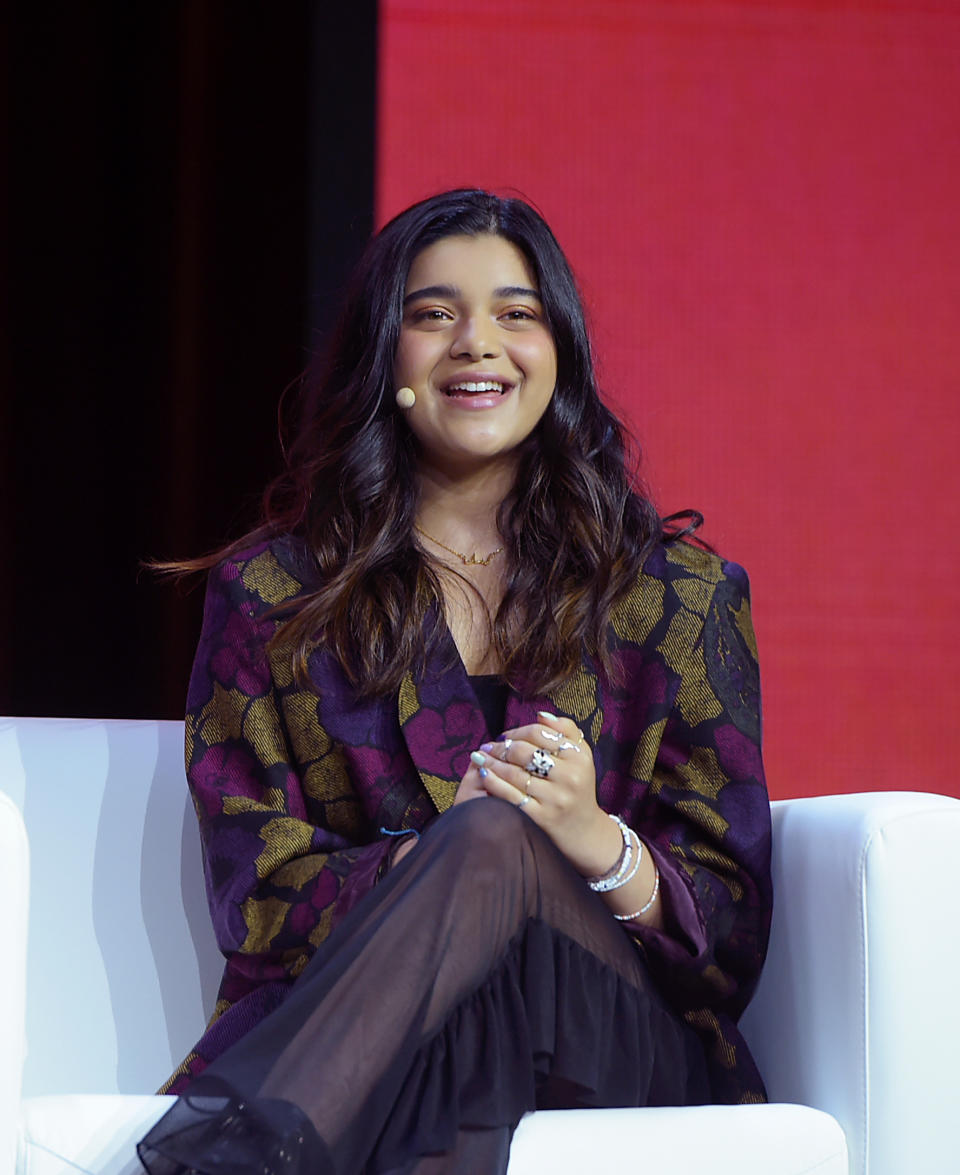 Actor Iman Vellani speaks onstage during The 2022 MAKERS Conference on October 26, 2022 in Dana Point, California. (Photo by Vivien Killilea/Getty Images for The MAKERS Conference)