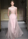 <b>Georges Hobieka SS13</b> <br><br>Chiffon gowns in a muted colour pallette were the theme of this designer's show.<br><br>© Rex