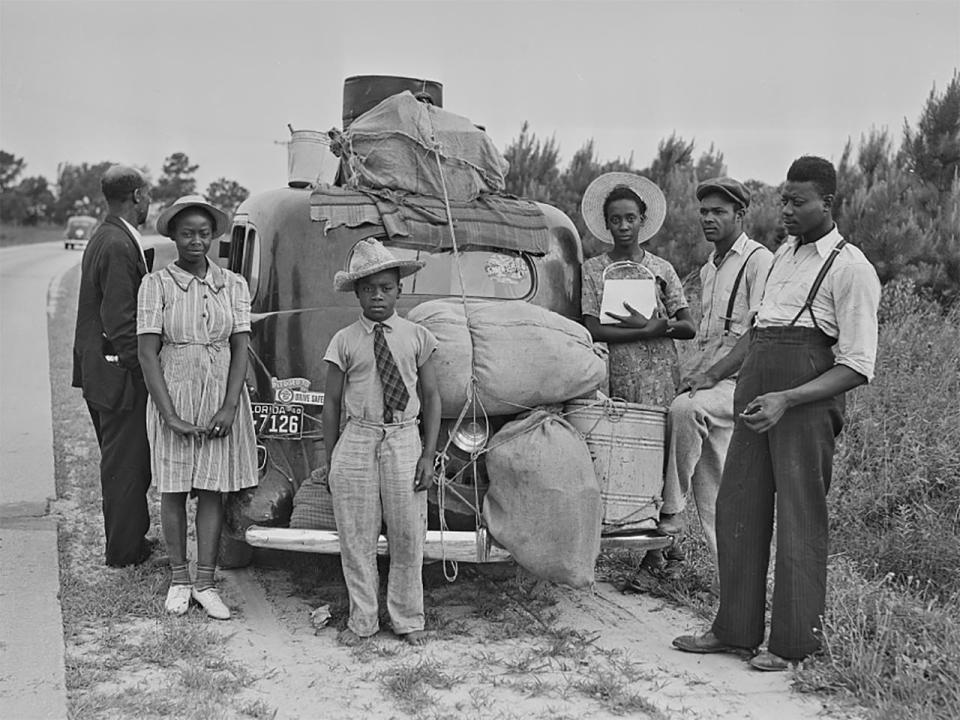 A Florida migrant family traveling through North Carolina to New Jersey, 1940. From the early 20th century through 1970, approximately six million Black Americans migrated from Southern states to the North, Midwest and West.  / Credit: Library of Congress