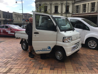 Mitsubishi i-MiEV electric pickup truck, seen in New Zealand, 2018 [photo: Chelsea Sexton]