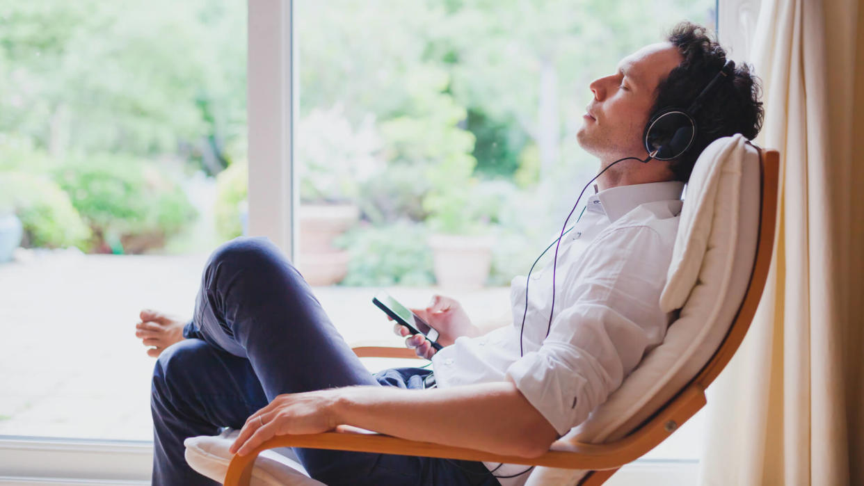 meditate with headphones.