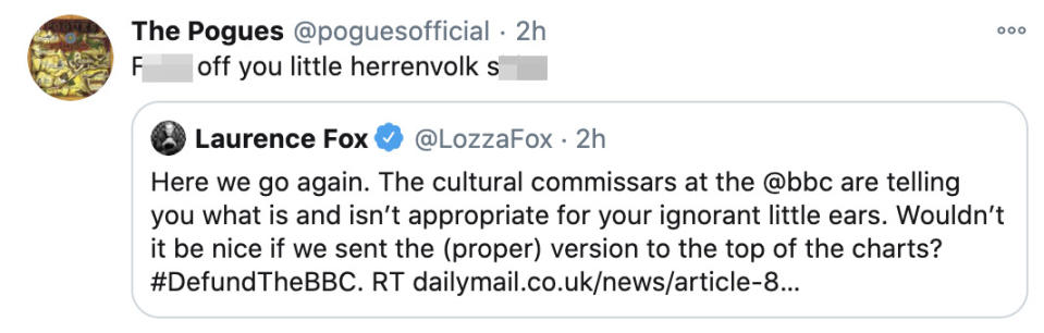 The Pogues responded to Laurence Fox's tweet. (Twitter)