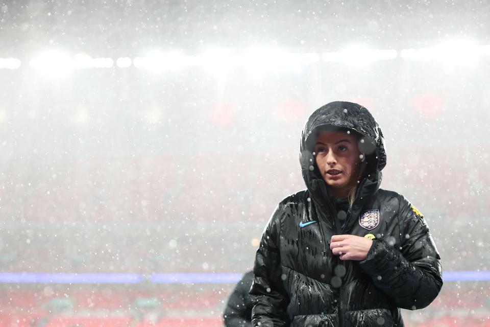 Chloe Kelly of England inspects the pitch (The FA via Getty Images)