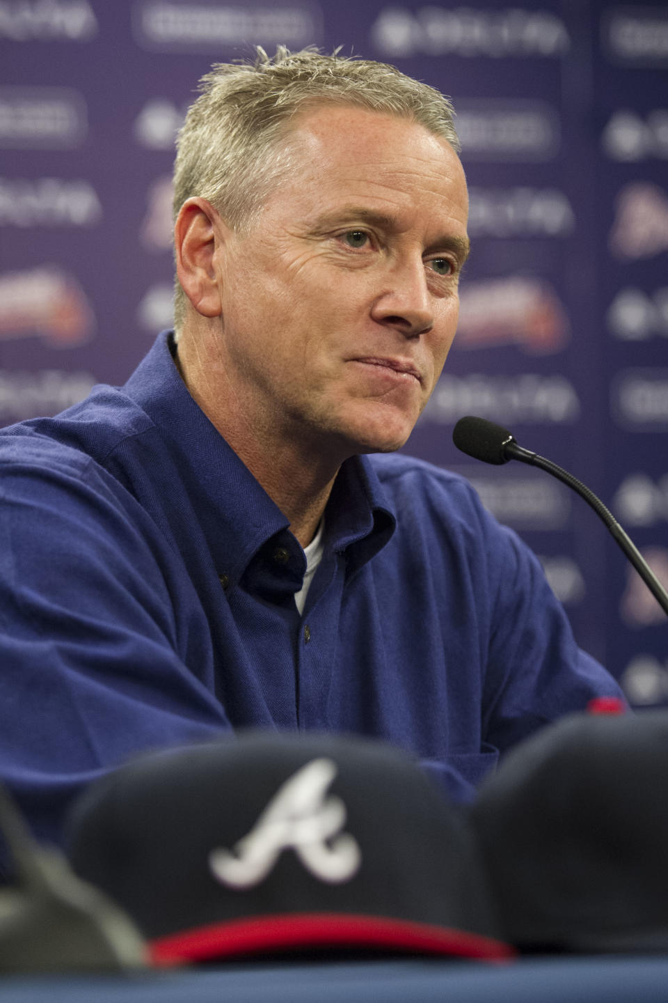 Former Atlanta Braves player Tom Glavine speaks with members of the media during a news conference at Turner Field after being elected to the baseball's Hall of Fame on Wednesday, Jan. 8, 2014, in Atlanta. Also elected were former Braves teammate Greg Maddux and Frank Thomas, who will all join managers Bobby Cox, Joe Torre, and Tony La Russa in the next induction. (AP Photo/John Amis)