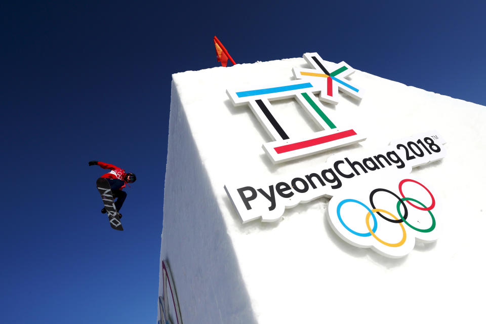 <p>Jamie Nicholls of Great Britain practices prior to the Men’s Big Air Qualification on day 12 of the PyeongChang 2018 Winter Olympic Games on February 21, 2018 in PyeongChang, South Korea.<br> (Photo by Al Bello/Getty Images) </p>