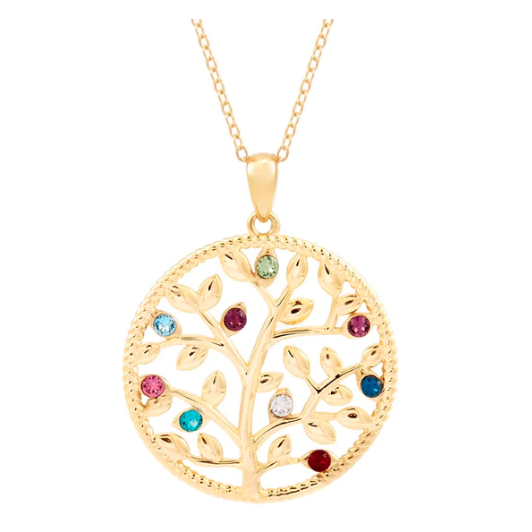 10) 9 Stone Custom Birthstone Gold Family Tree Necklace
